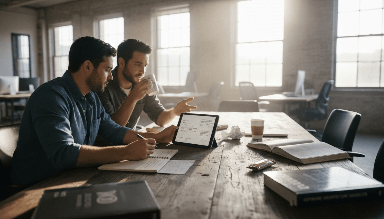Team collaborating on AI blog content