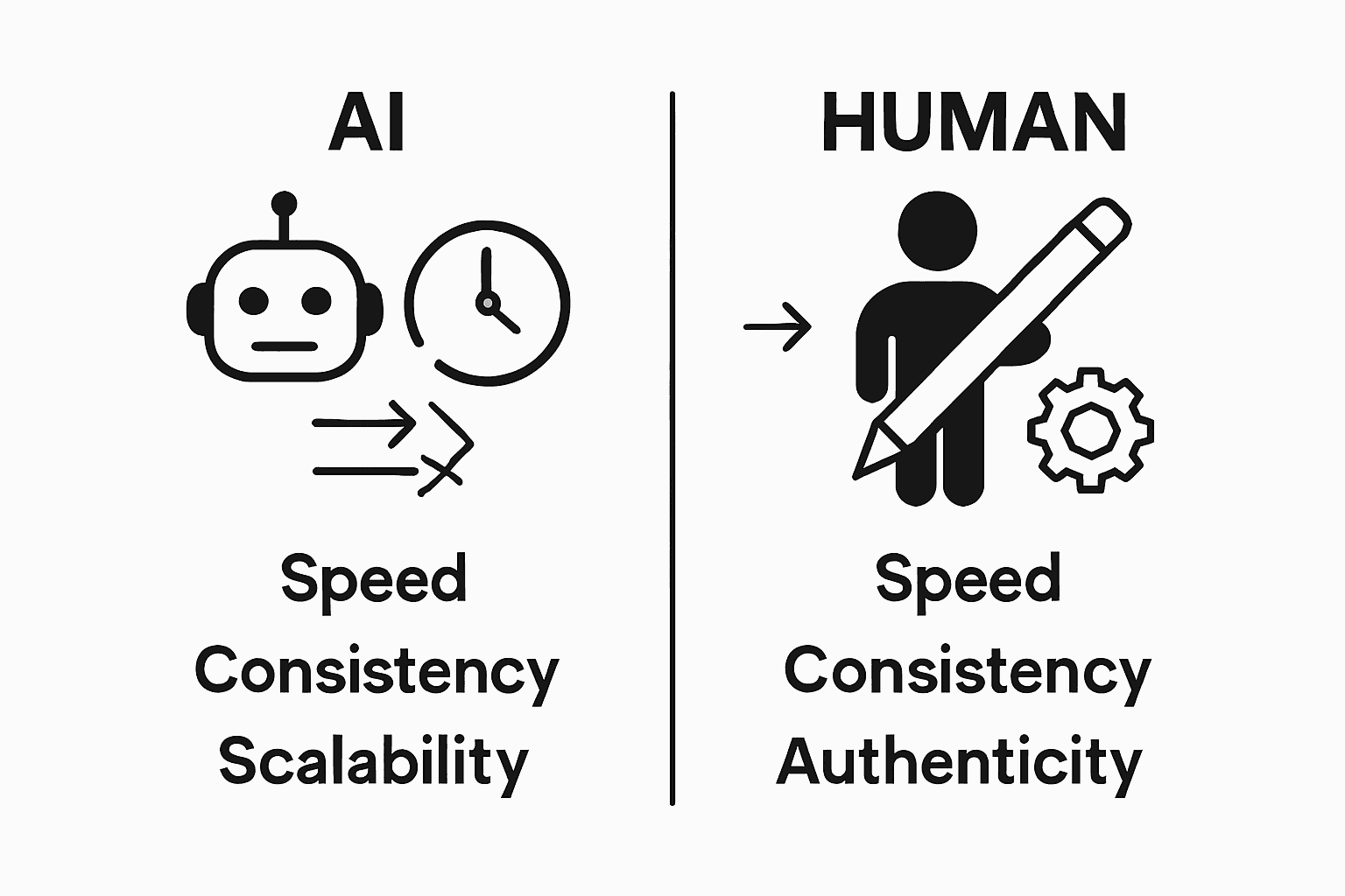 Infographic comparing AI and human blog writing