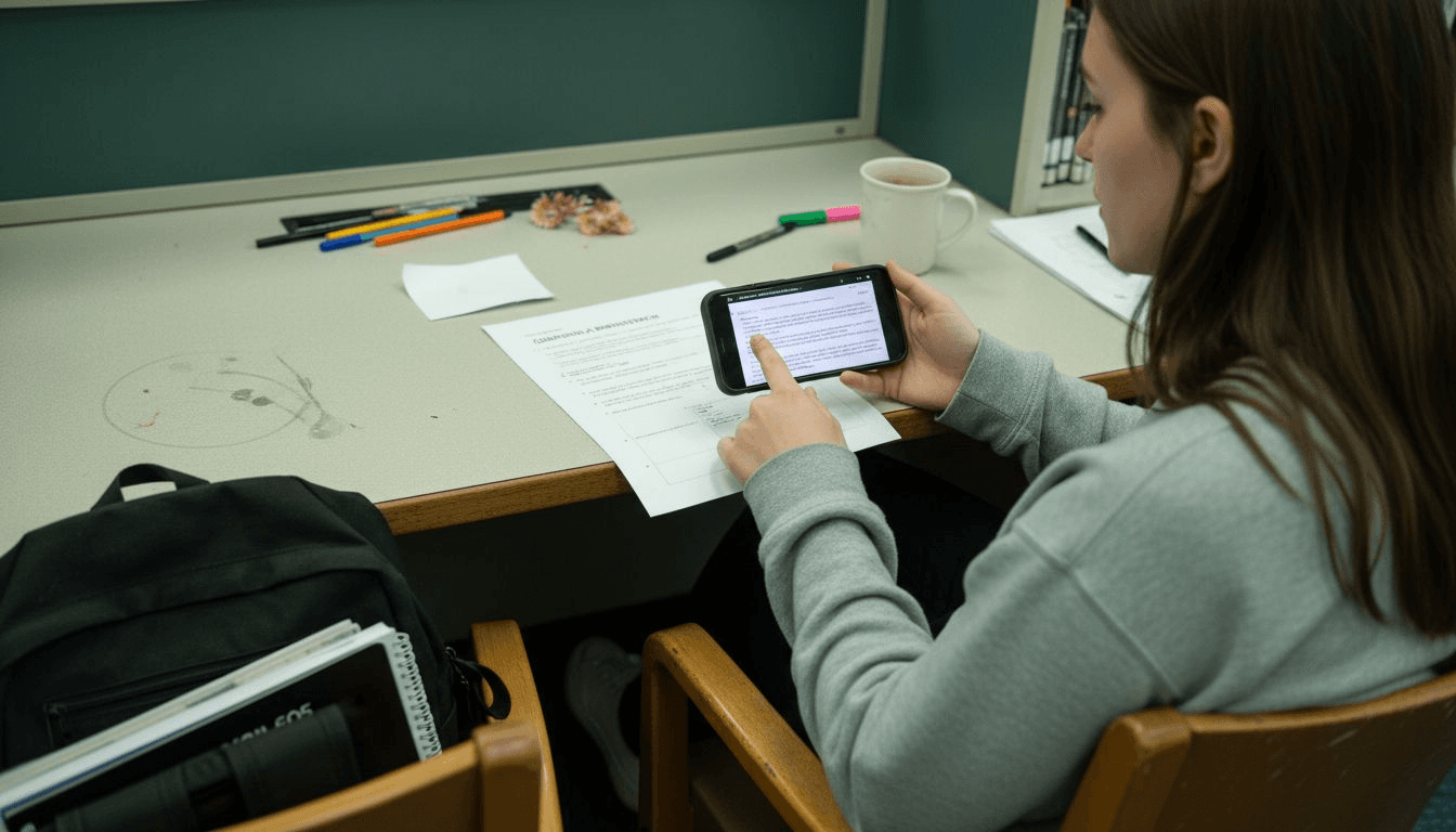 Student using AI writing tool in library