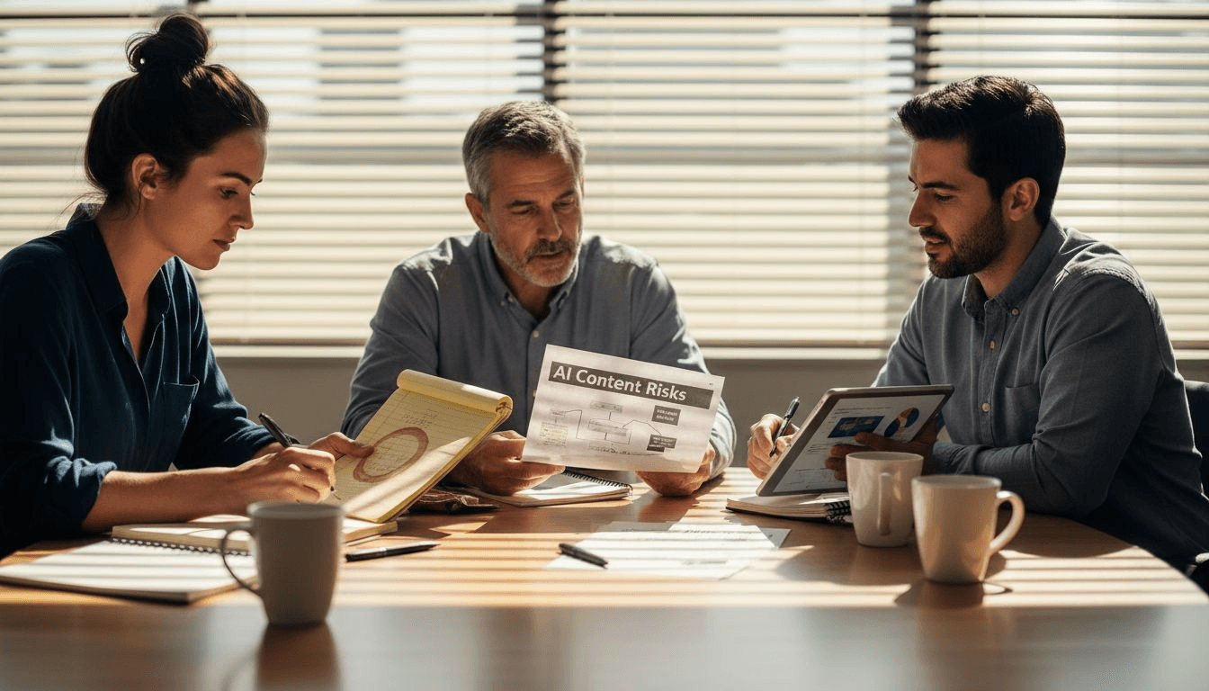 Marketing team reviewing AI writing threats