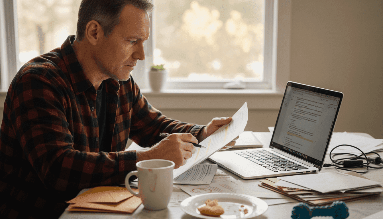 Editor checks AI text at kitchen table